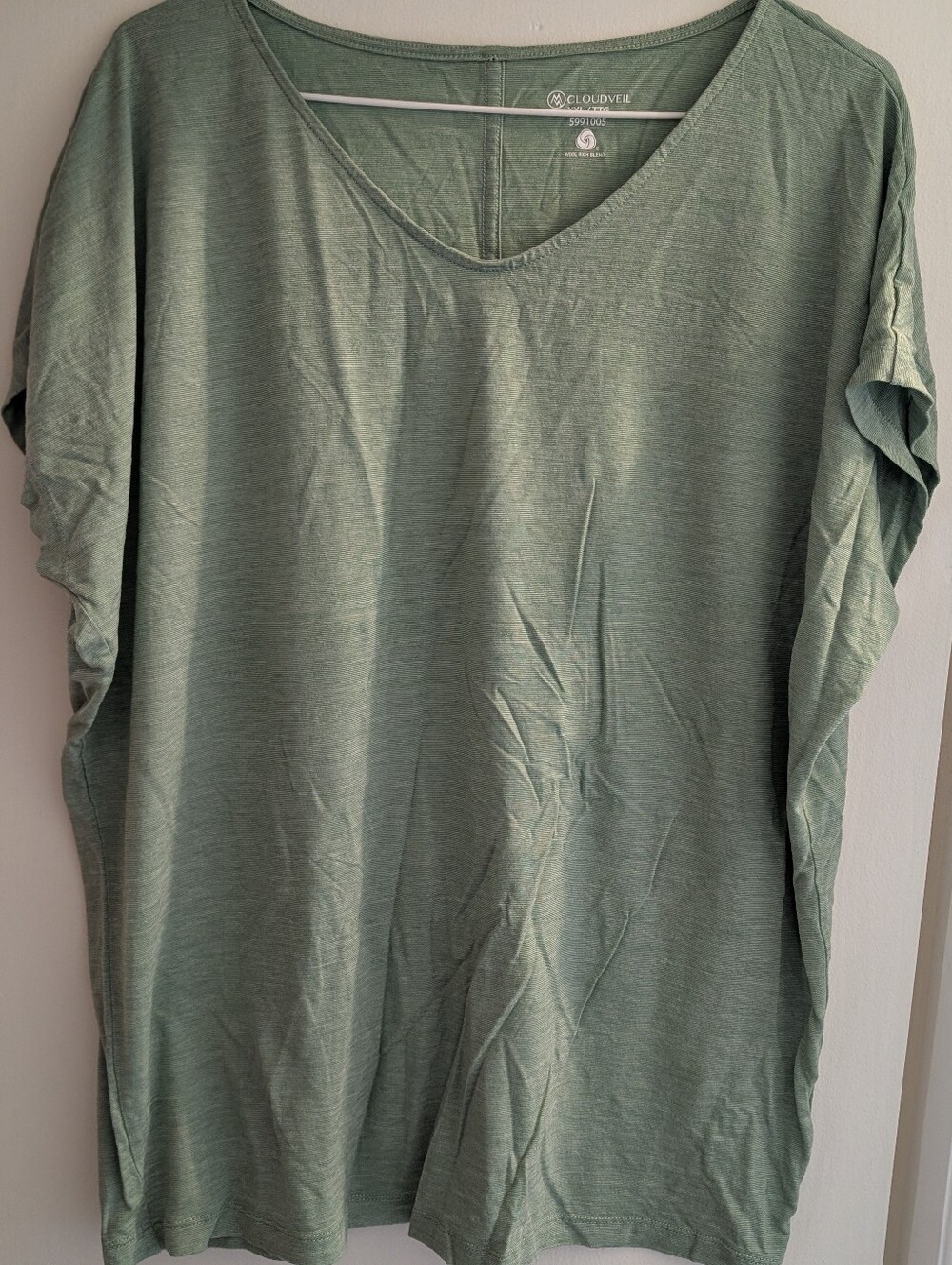 Women's Sage Green Short Sleeve Tee. Merino Wool Blend. Xxl